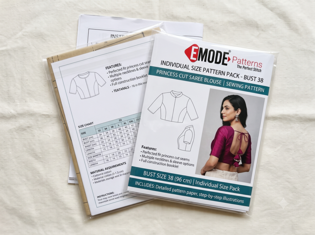 Princess Cut Saree Blouse Printed Sewing Pattern | Full-Size Pattern | Bust Sizes 32" to 44"